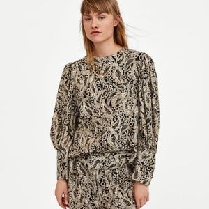 Zara Shimmery Puff Sleeve Button Back Blouse NWT